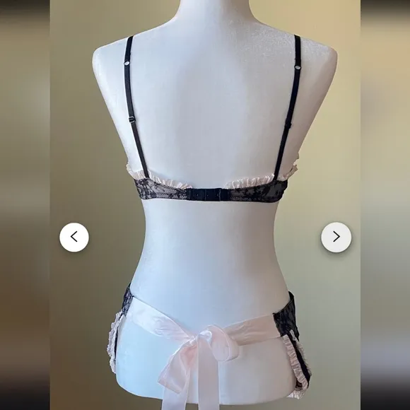 Victoria's Secret Sexy Little Things Lingerie 34B  Maid Outfit Pink Black Lace