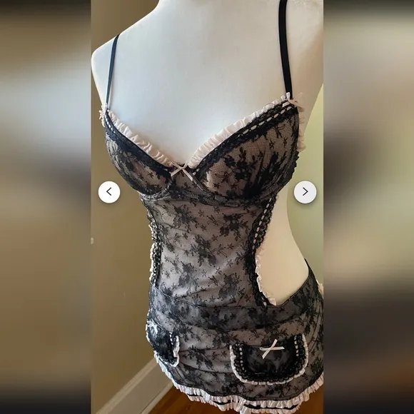 Victoria's Secret Sexy Little Things Lingerie 34B  Maid Outfit Pink Black Lace