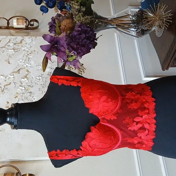 Victoria's Secret Very Sexy Red Lipstick Floral Luxury Corset Bustier. S…