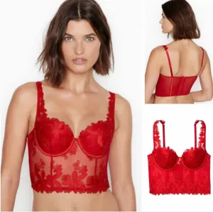 Victoria's Secret Very Sexy Red Lipstick Floral Luxury Corset Bustier. S…