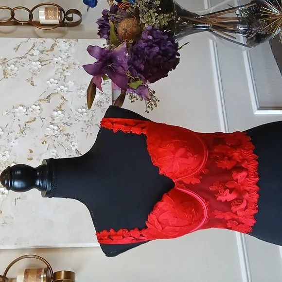 Victoria's Secret Very Sexy Red Lipstick Floral Luxury Corset Bustier. S…