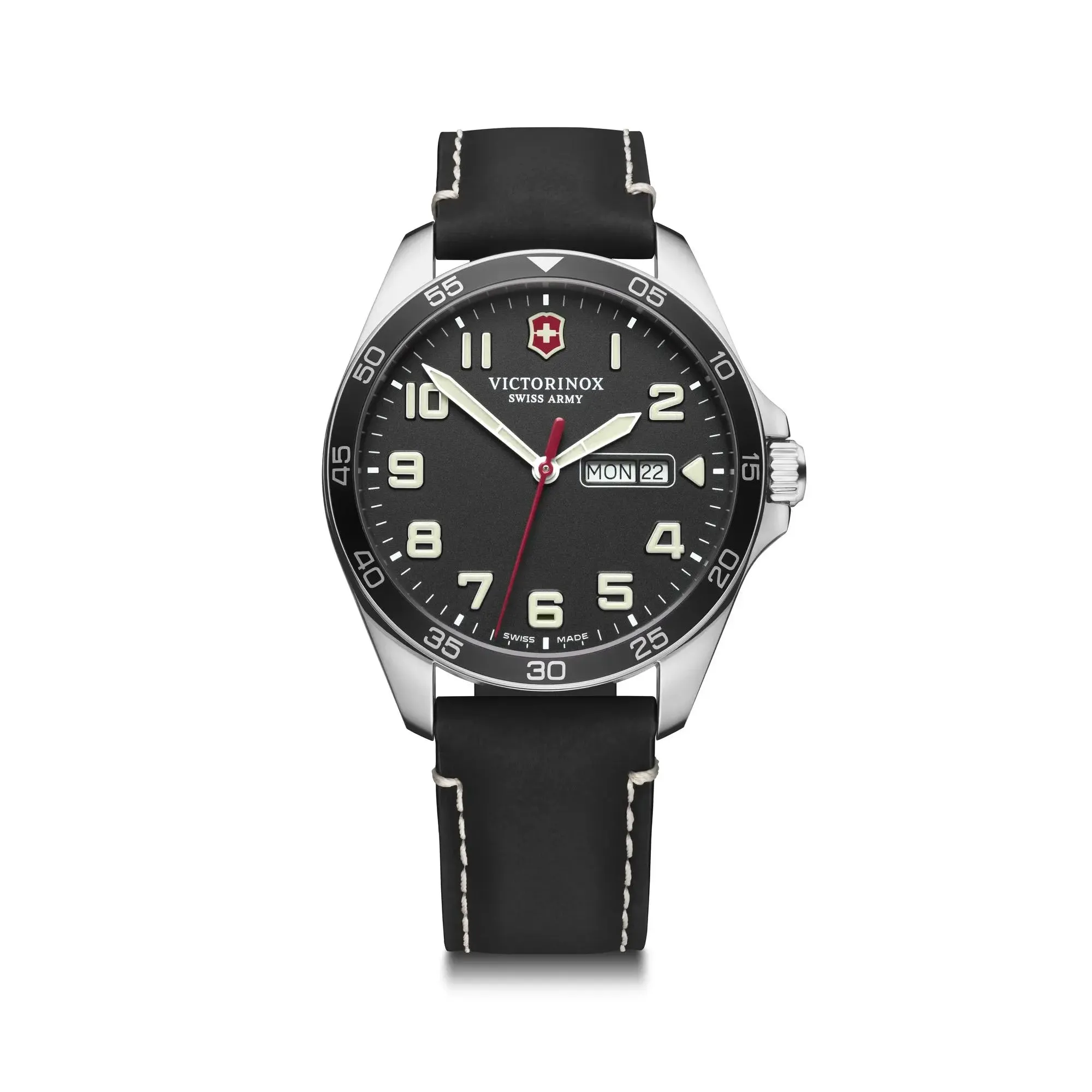 Victorinox Fieldforce 40 Black Dial Black Leather Strap Men's Watch