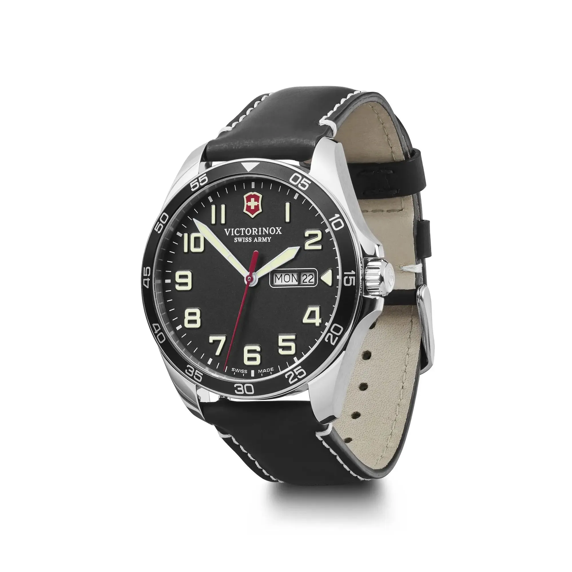Victorinox Fieldforce 40 Black Dial Black Leather Strap Men's Watch