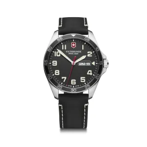 Victorinox Fieldforce 40 Black Dial Black Leather Strap Men's Watch