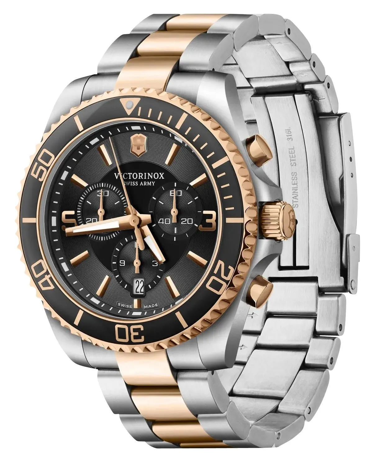 Victorinox Swiss Army Maverick Chronograph Two-Tone Stainless Steel Black Dial Date Quartz Mens Watch 241952