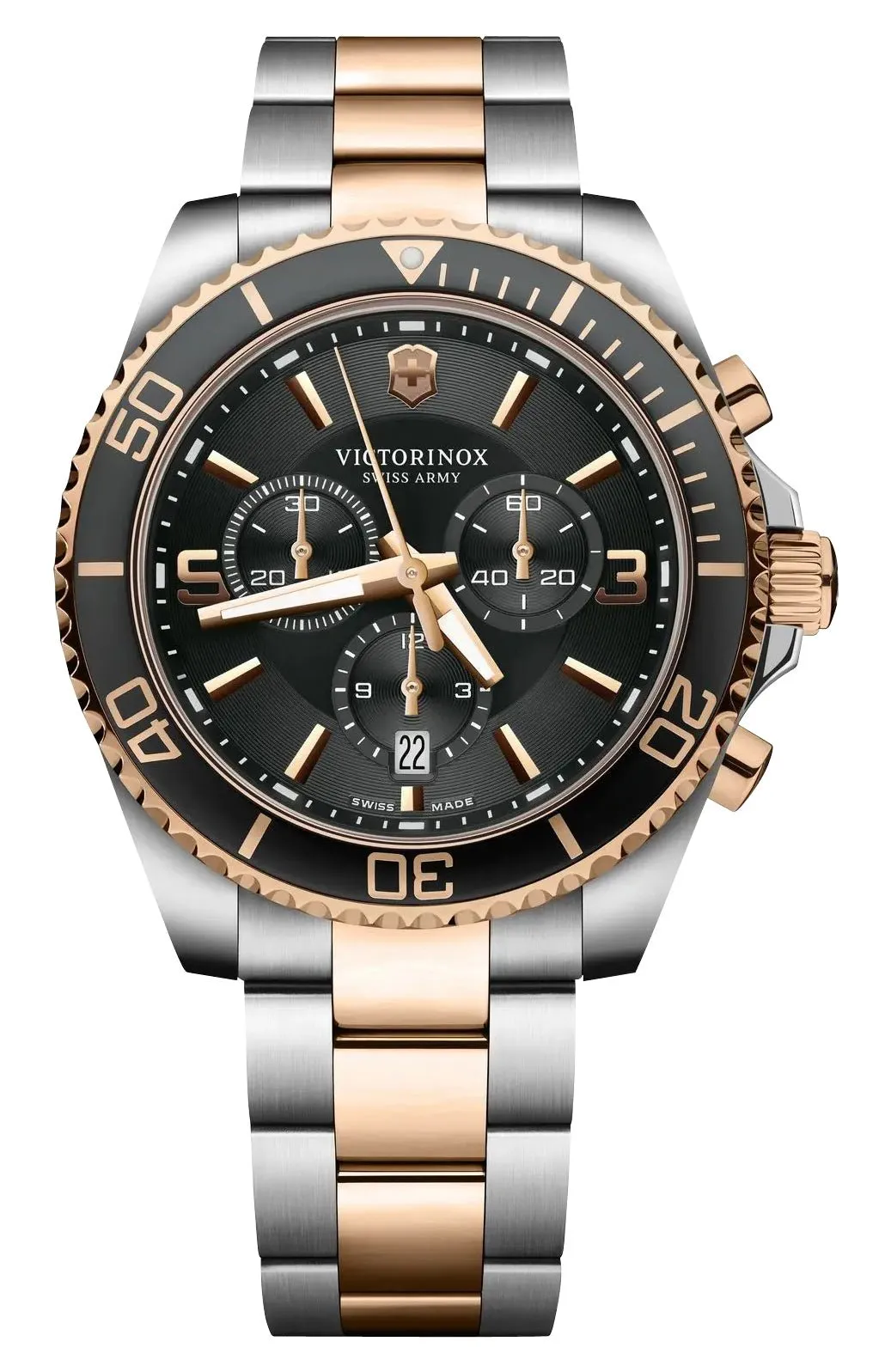 Victorinox Swiss Army Maverick Chronograph Two-Tone Stainless Steel Black Dial Date Quartz Mens Watch 241952