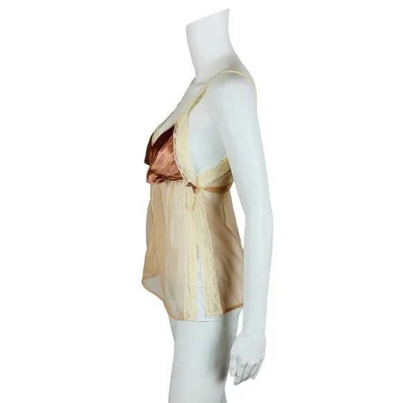 Vintage 80s Lingerie Top Cone Bra Nylon Camisole Neglige A Nuit OS
