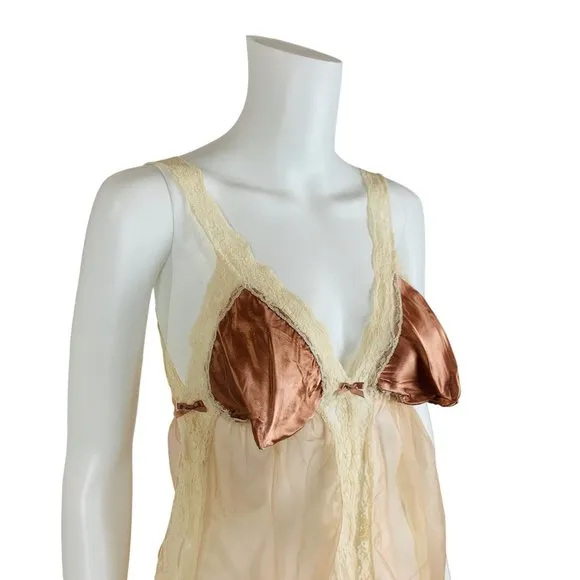 Vintage 80s Lingerie Top Cone Bra Nylon Camisole Neglige A Nuit OS