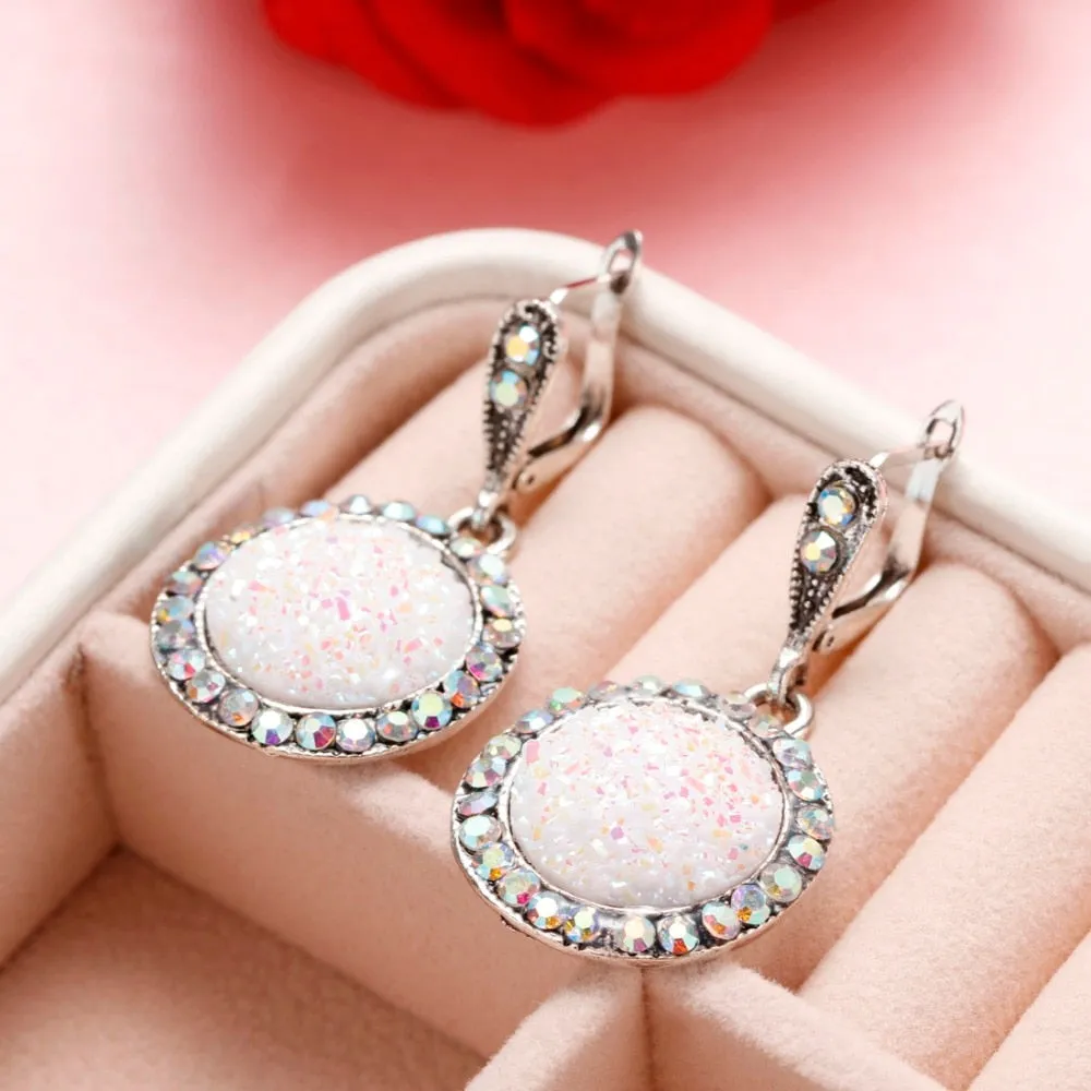 Vintage Gemstones Jewelry Set Antique Silver Women Jewelry Set Ring Earrings Pendant Necklace
