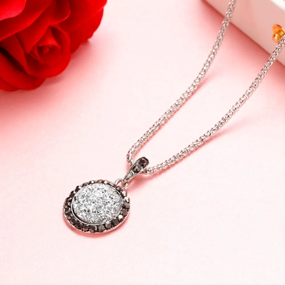 Vintage Gemstones Jewelry Set Antique Silver Women Jewelry Set Ring Earrings Pendant Necklace