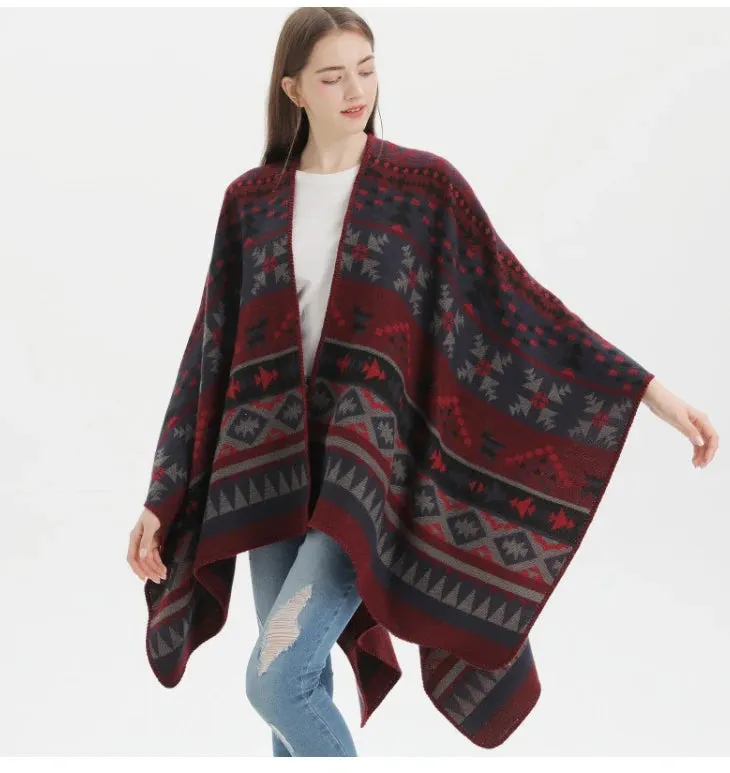 Vintage Jacquard Cape: Timeless Elegance for Autumn & Winter