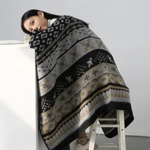 Vintage Jacquard Cape: Timeless Elegance for Autumn & Winter