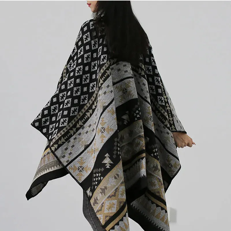 Vintage Jacquard Cape: Timeless Elegance for Autumn & Winter