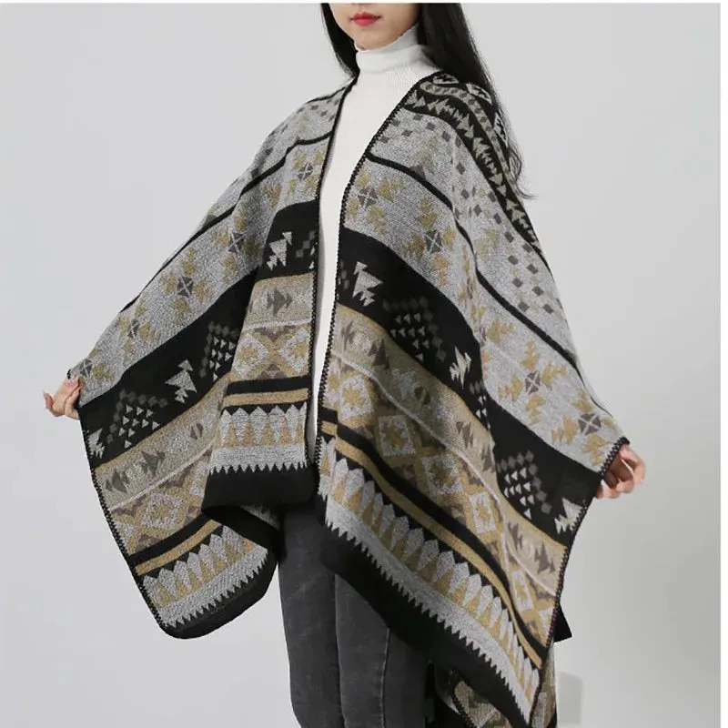 Vintage Jacquard Cape: Timeless Elegance for Autumn & Winter
