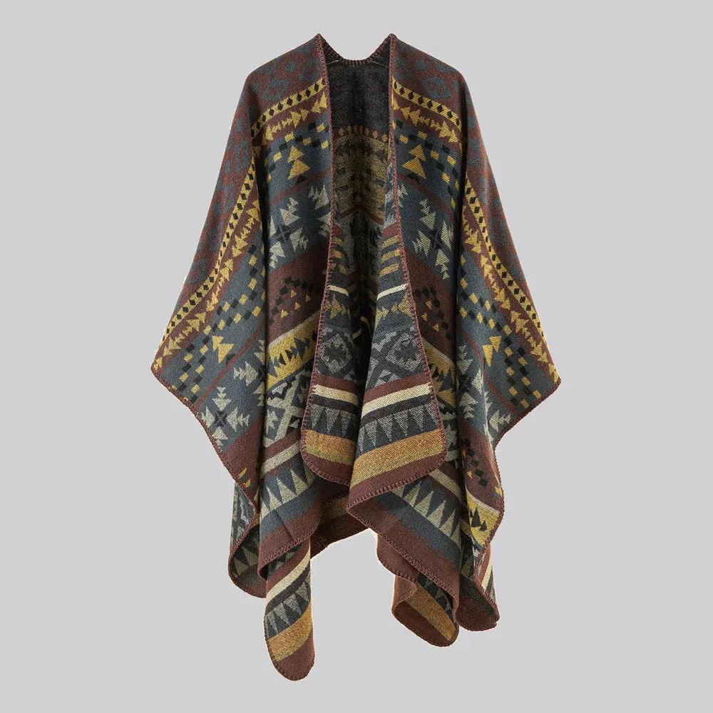 Vintage Jacquard Cape: Timeless Elegance for Autumn & Winter