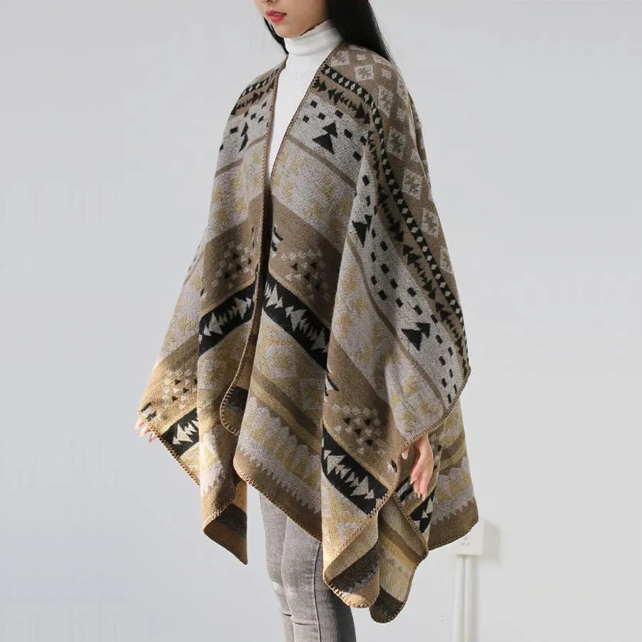 Vintage Jacquard Cape: Timeless Elegance for Autumn & Winter
