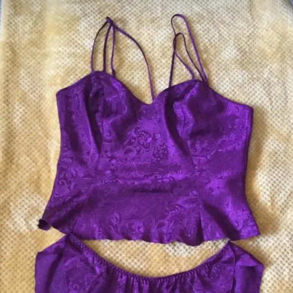 Vintage Victoria's Secret Cami Panties Lingerie Set Purple L Gold Label