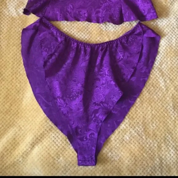 Vintage Victoria's Secret Cami Panties Lingerie Set Purple L Gold Label
