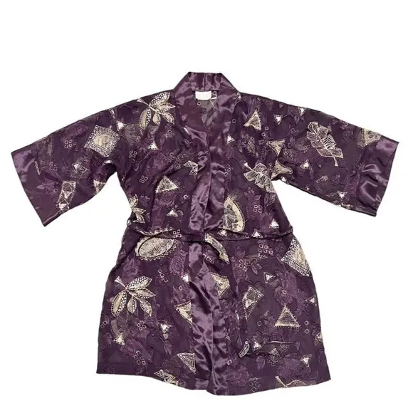 VTG Lingerie Robe Camisole Set Purple Tahitian Goddess USA California Dynasty