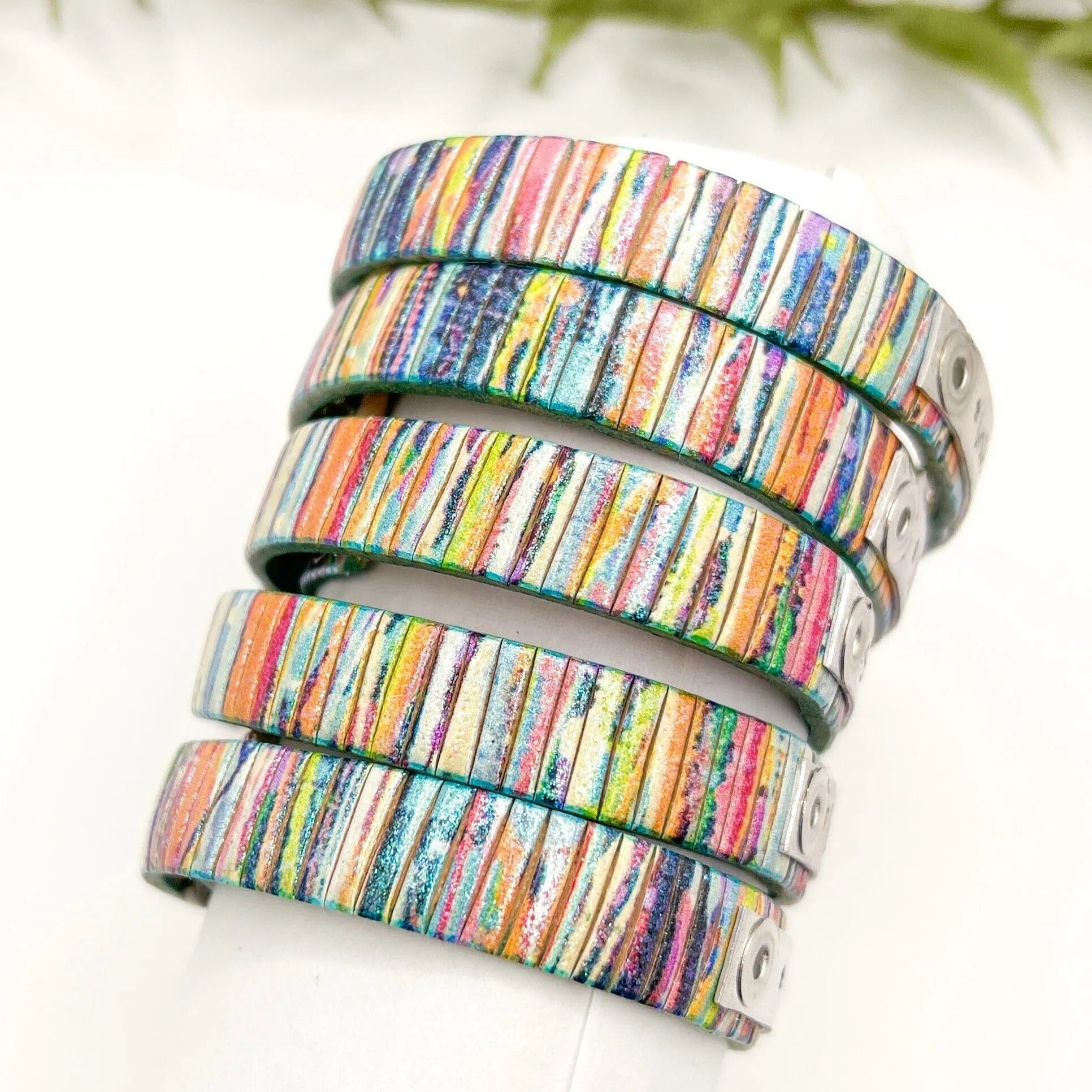WARRIOR Multi Shimmer Rainbow Design Leather | Skinny Bracelet | Adjustable