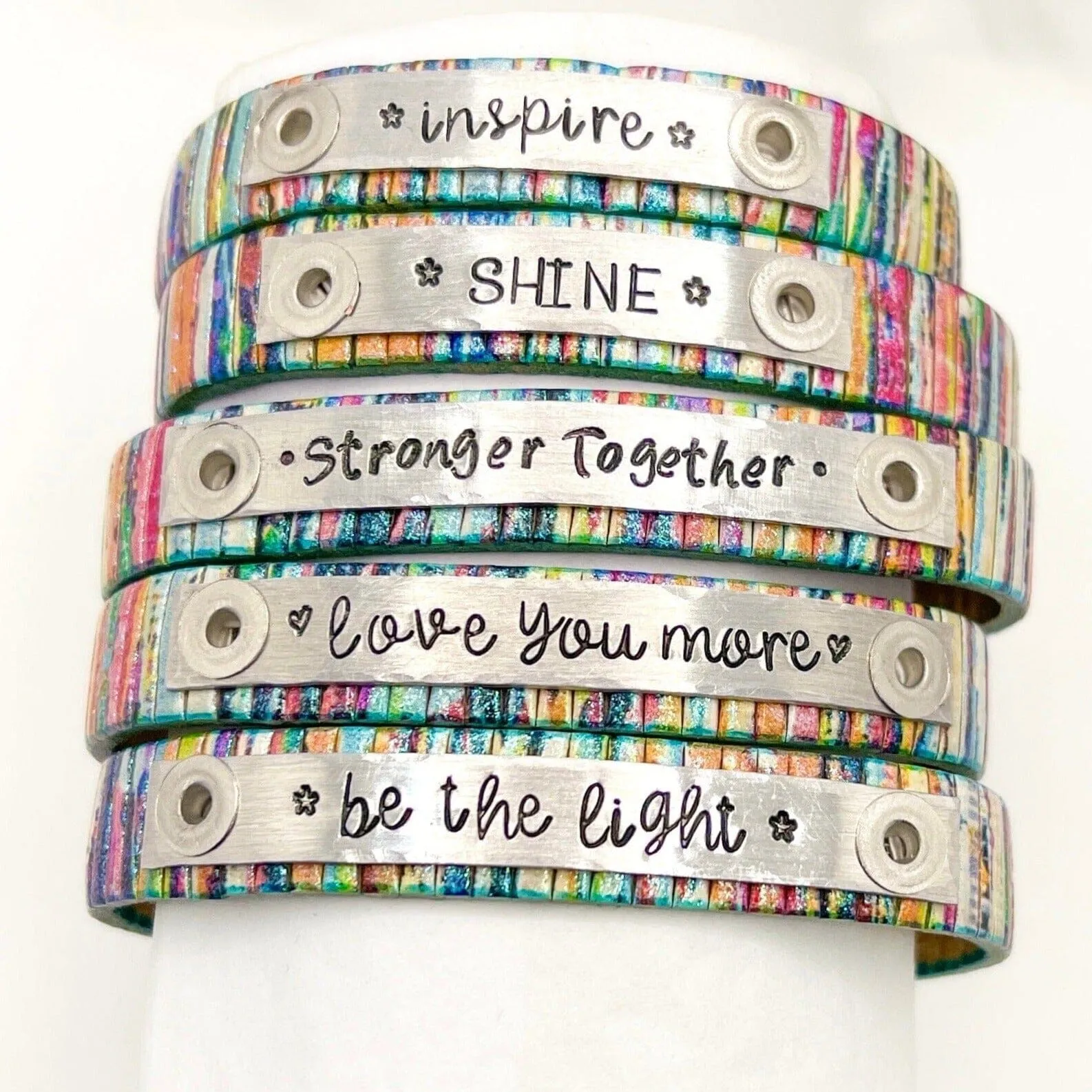WARRIOR Multi Shimmer Rainbow Design Leather | Skinny Bracelet | Adjustable