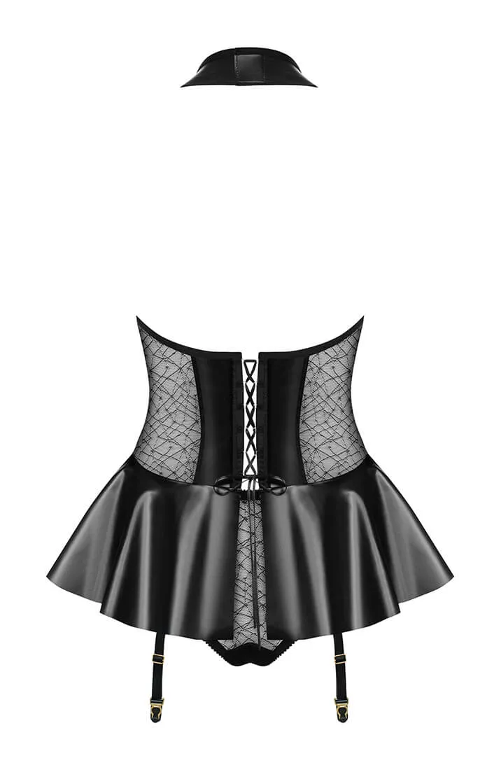 Wet look peplum lingerie set - My Terms