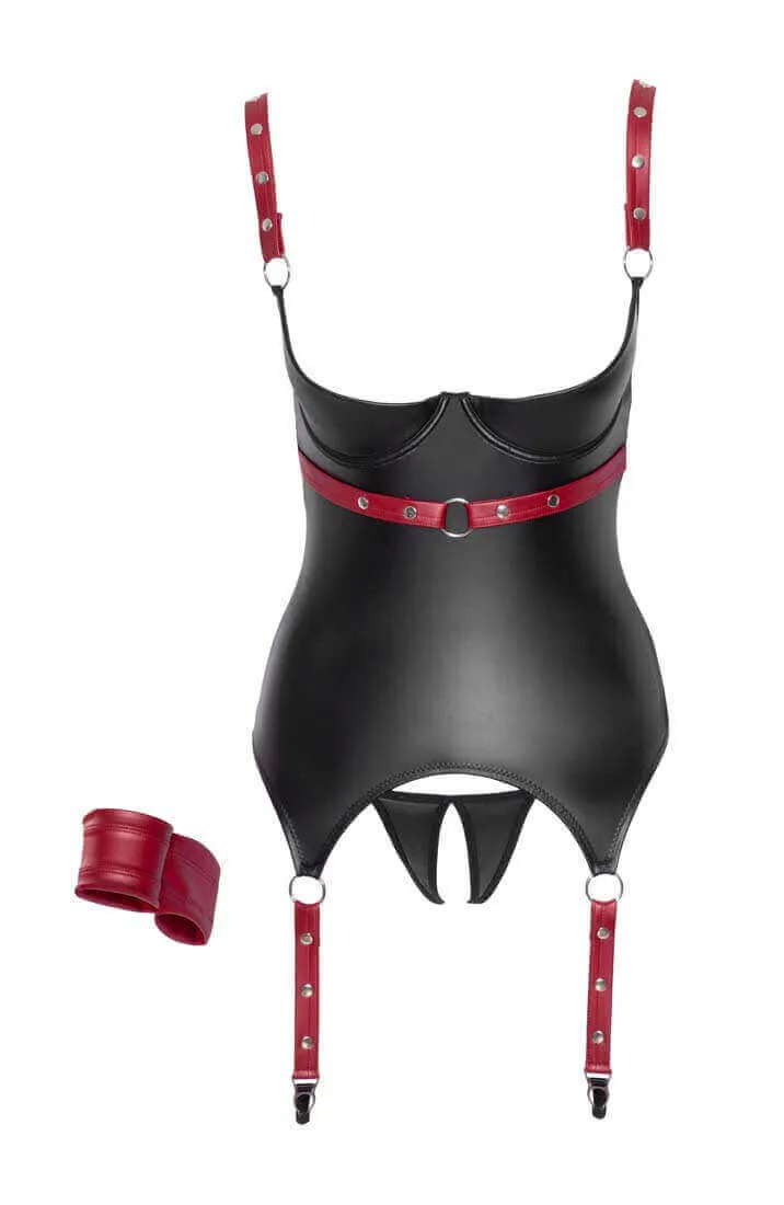 Wet look shelf bustier & crotchless panty - Savage Seduction
