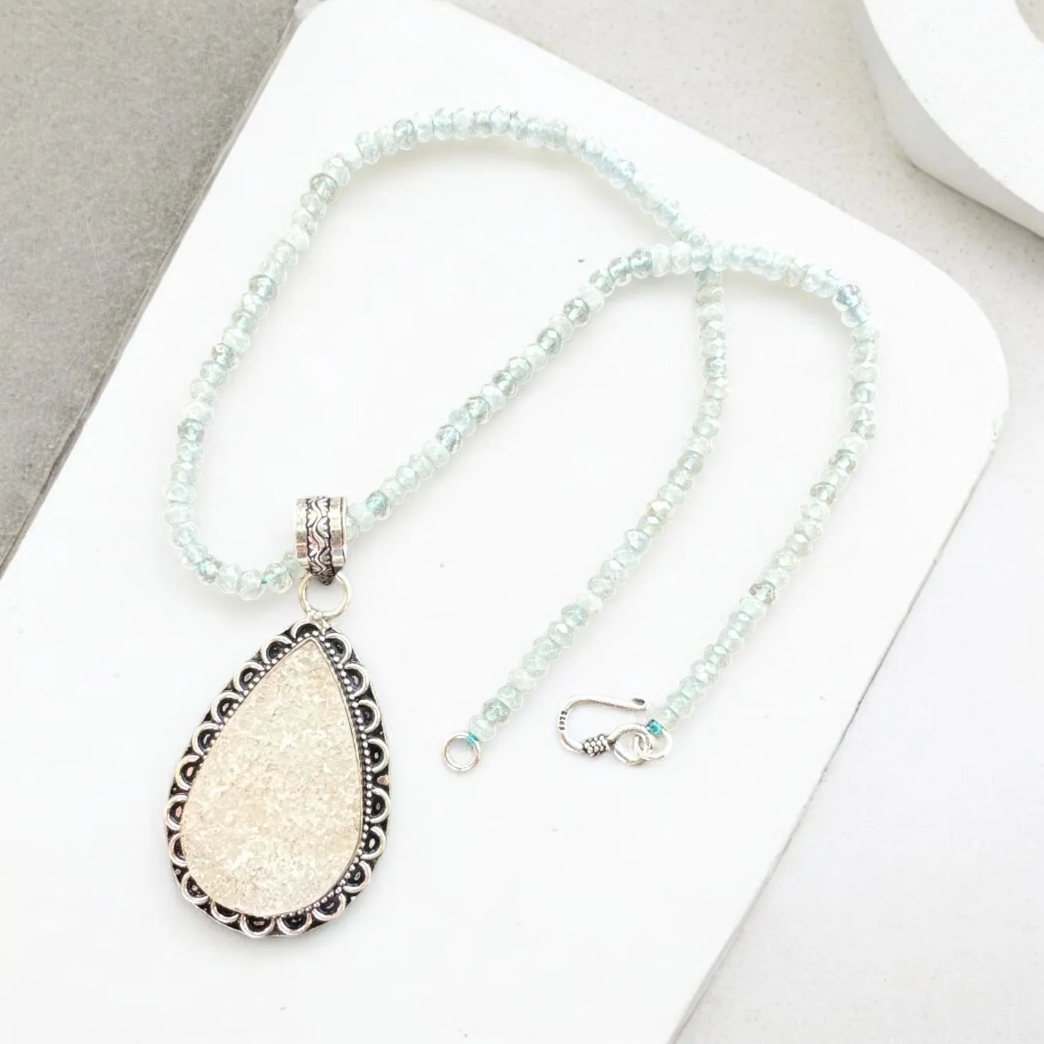 White Druzy Pendant Necklace