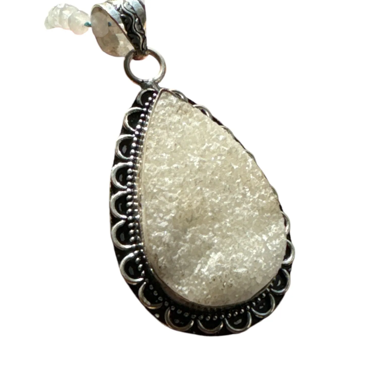 White Druzy Pendant Necklace