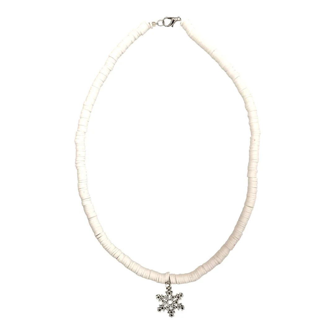 White w/Snowflake Beaded Necklace
