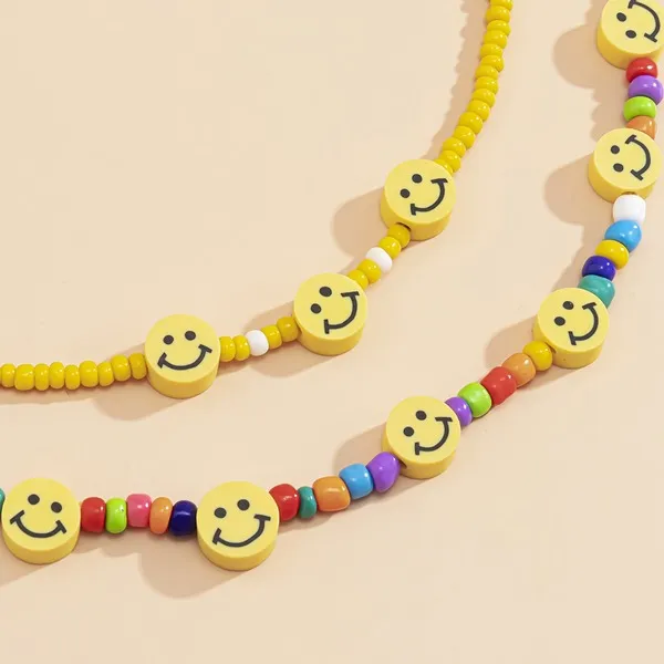 Wholesale colored rice beads colored smiley face rice bead necklace JDC-NE-KunJ036