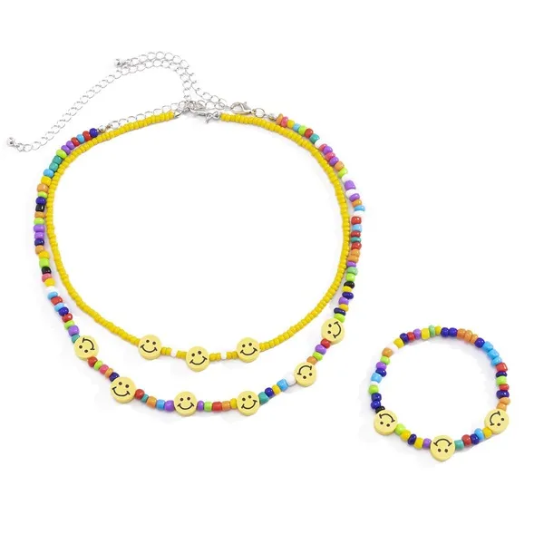 Wholesale colored rice beads colored smiley face rice bead necklace JDC-NE-KunJ036