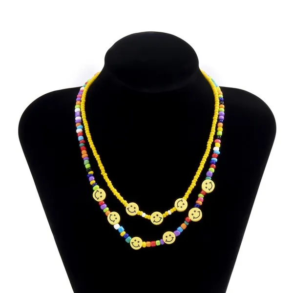 Wholesale colored rice beads colored smiley face rice bead necklace JDC-NE-KunJ036