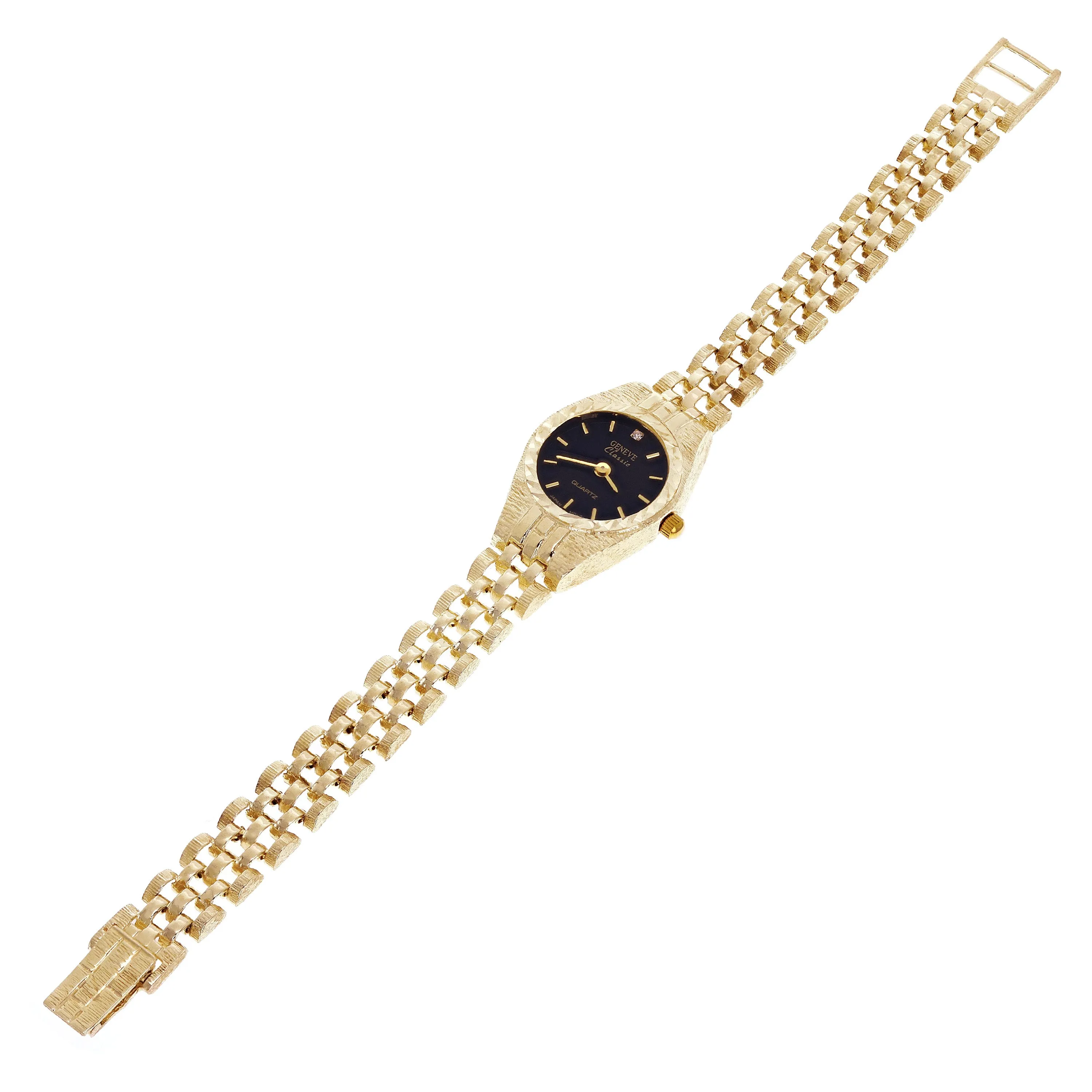 Women's 10k Yellow Gold Watch Link Geneve Diamond Wrist Watch 6-8"