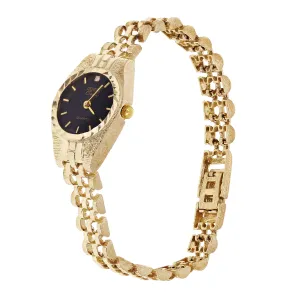 Women's 10k Yellow Gold Watch Link Geneve Diamond Wrist Watch 6-8"