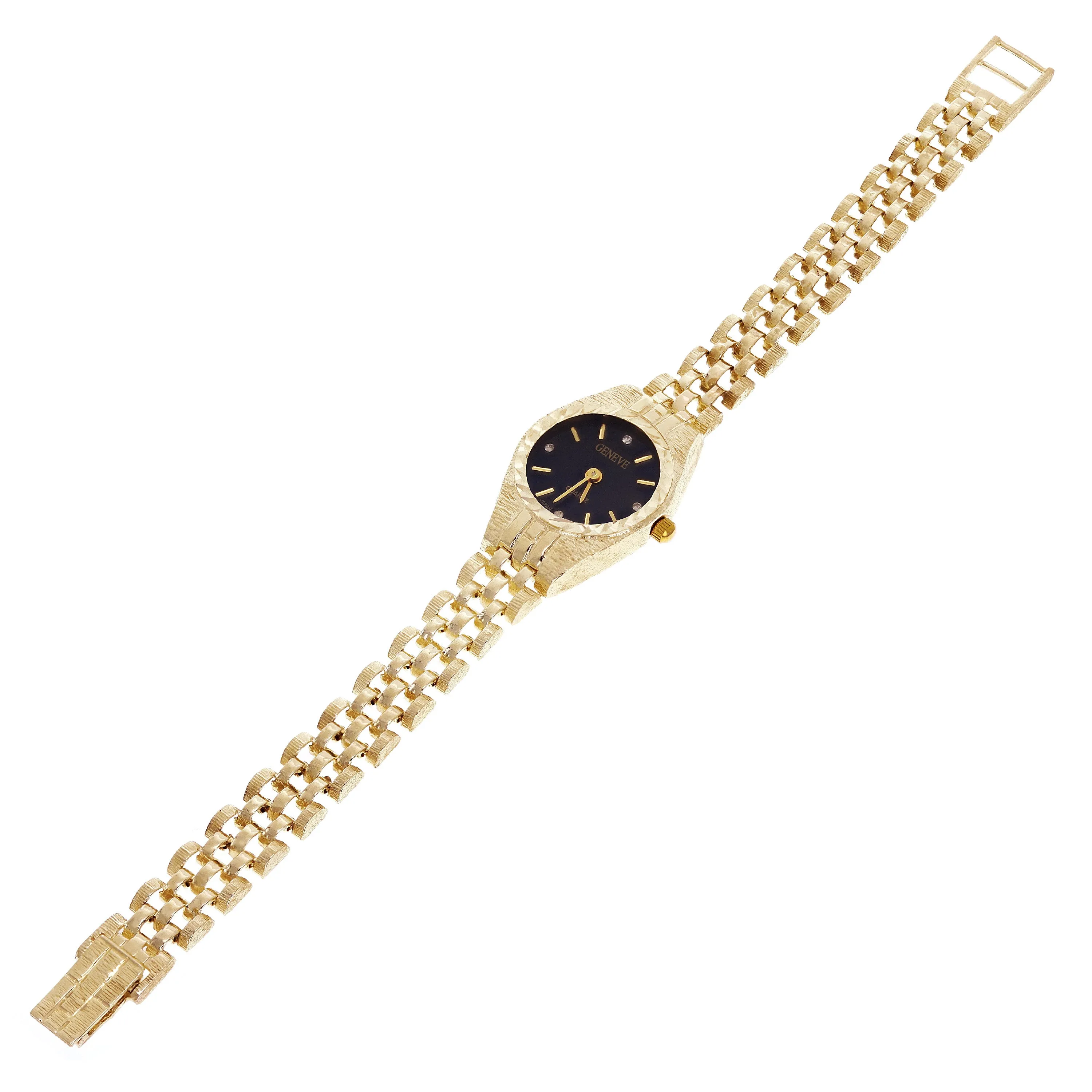 Women's 14k Yellow Gold Watch Link Geneve Diamond Wrist Watch 6-8"