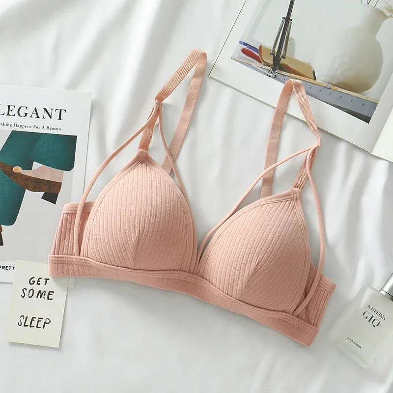 Women's Cotton Push Up Bralette - Sexy Lingerie with Deep V, Backless Design & Thin Pads