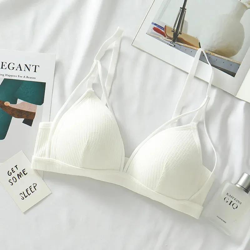 Women's Cotton Push Up Bralette - Sexy Lingerie with Deep V, Backless Design & Thin Pads