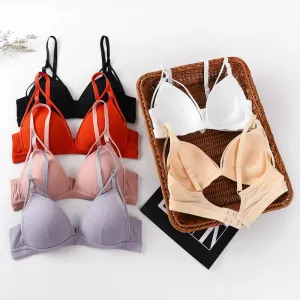 Women's Cotton Push Up Bralette - Sexy Lingerie with Deep V, Backless Design & Thin Pads