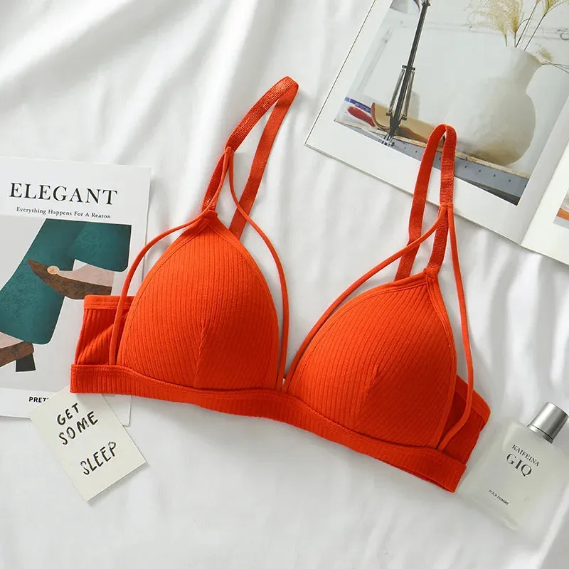 Women's Cotton Push Up Bralette - Sexy Lingerie with Deep V, Backless Design & Thin Pads