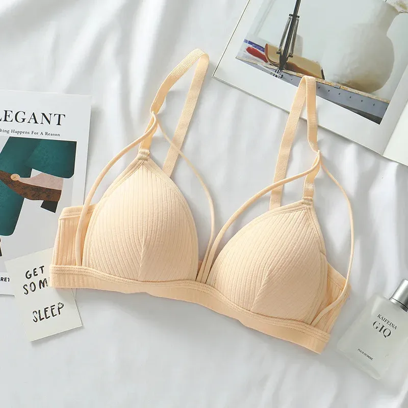Women's Cotton Push Up Bralette - Sexy Lingerie with Deep V, Backless Design & Thin Pads