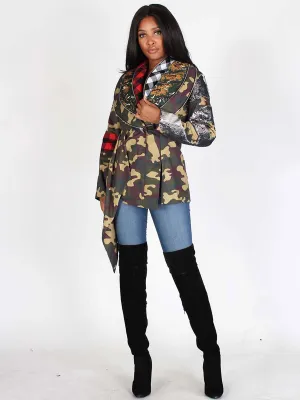 WOMEN'S LONG SLEEVE BUTTON CLOSURE CAMO MULTI JACKET