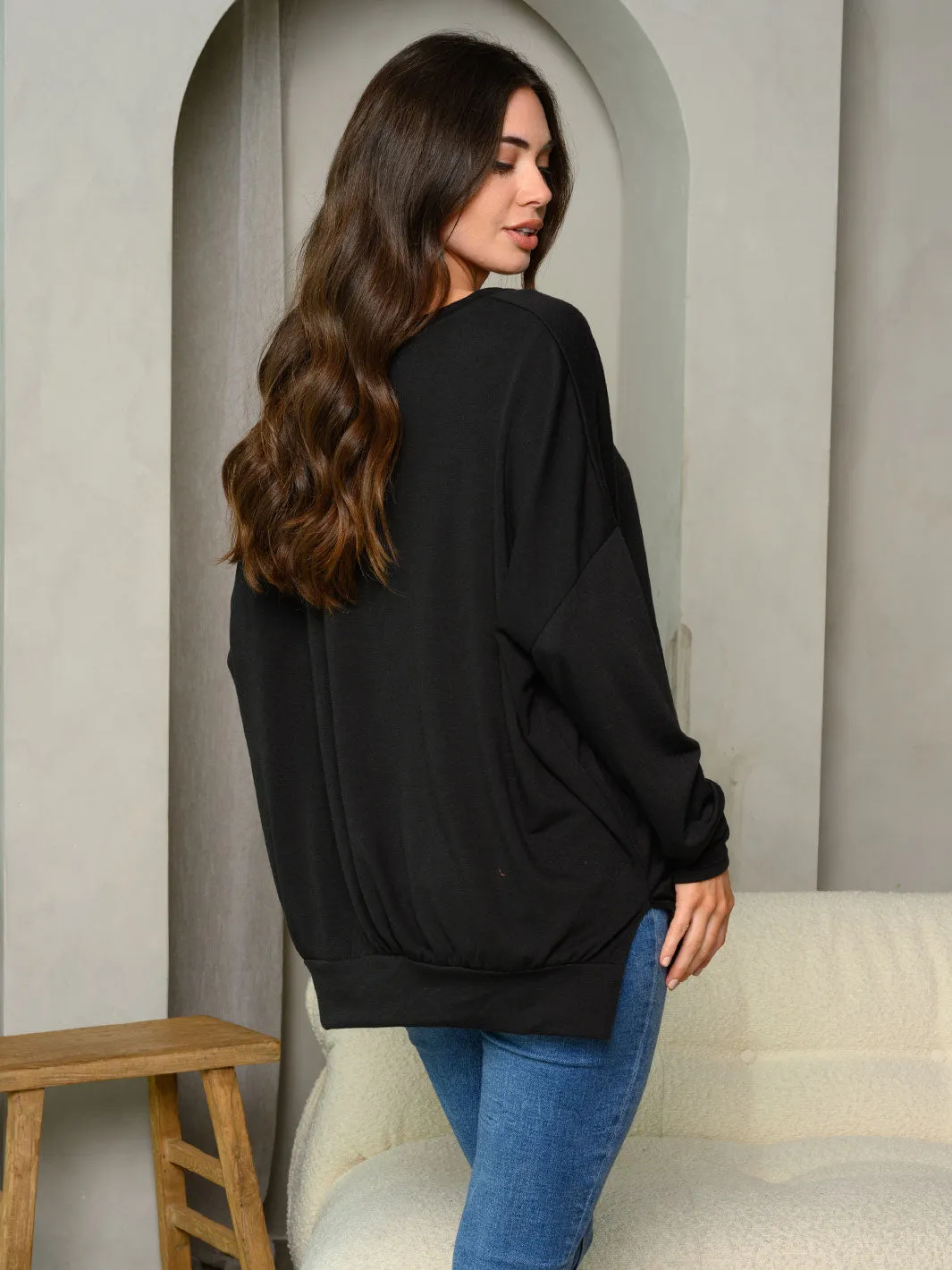 WOMEN'S LONG SLEEVE CAMO DETAILED SWEATER