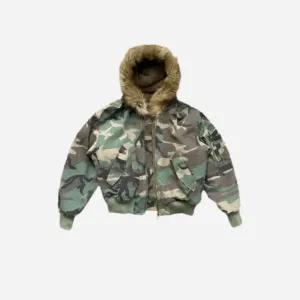 Y2K Streetwear Camouflage Hooded Fur Jacket