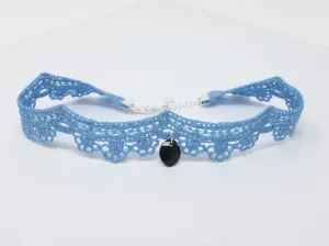 Yelena Light Blue Scalloped Lace Choker with Pendant