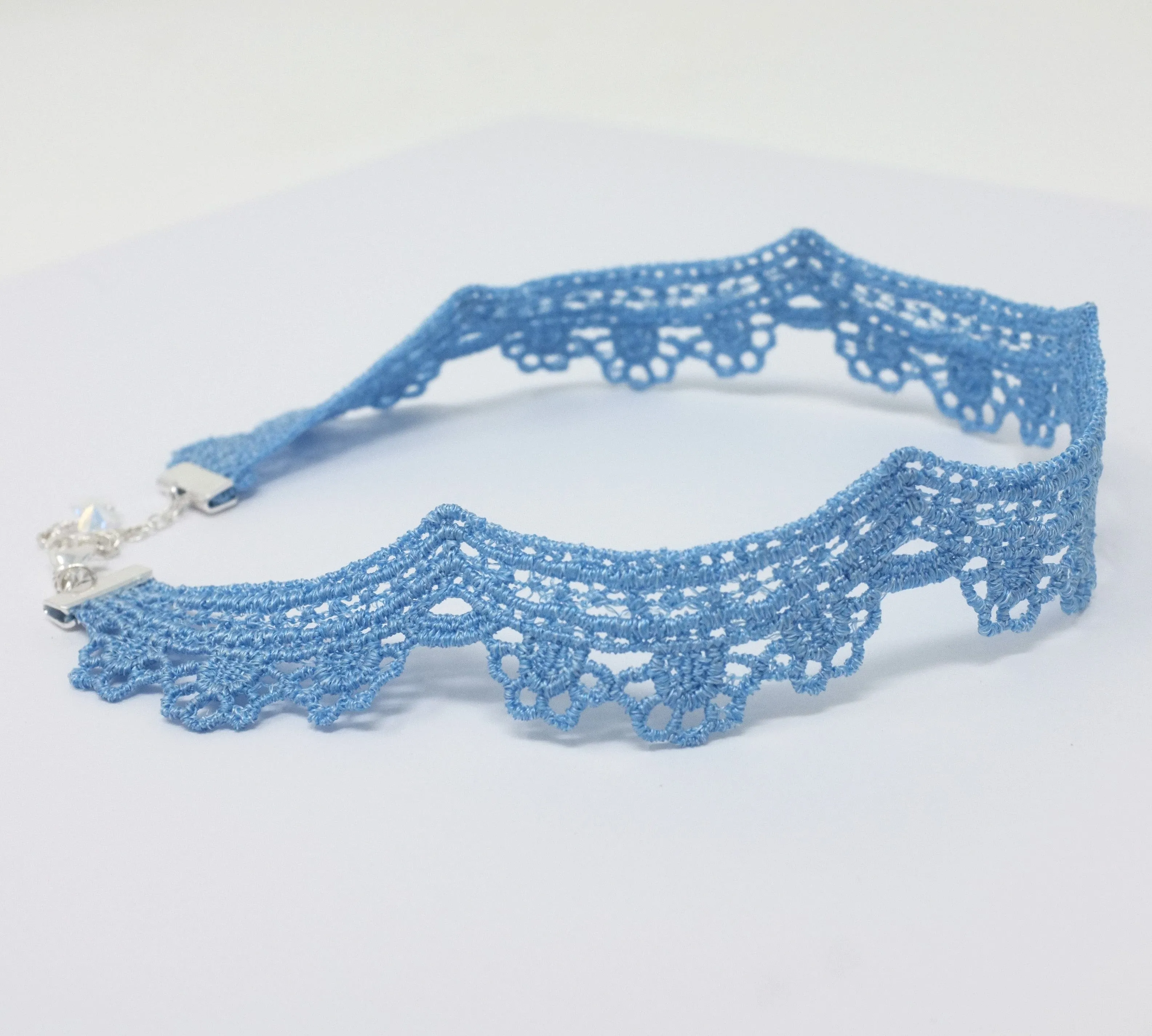 Yelena Light Blue Scalloped Lace Choker with Pendant