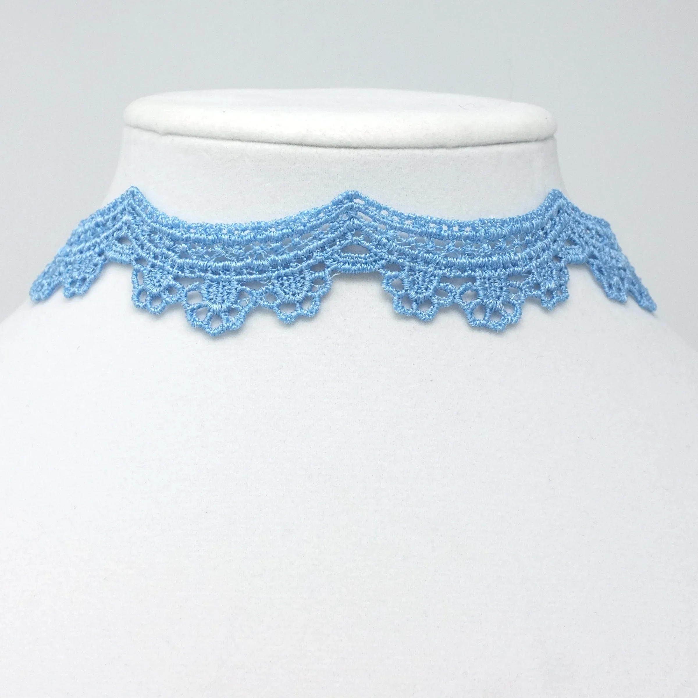 Yelena Light Blue Scalloped Lace Choker with Pendant