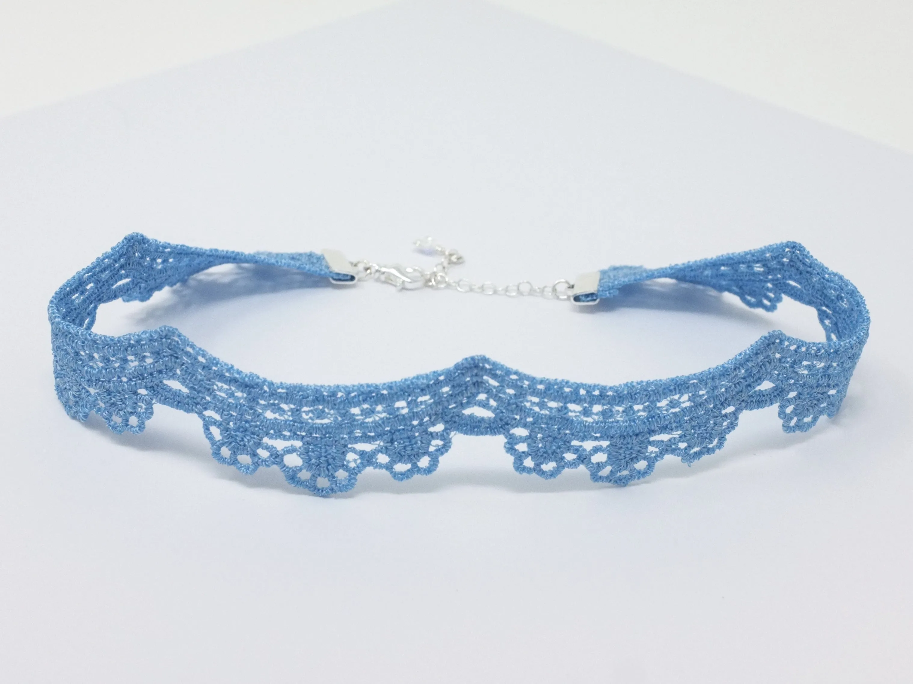 Yelena Light Blue Scalloped Lace Choker with Pendant