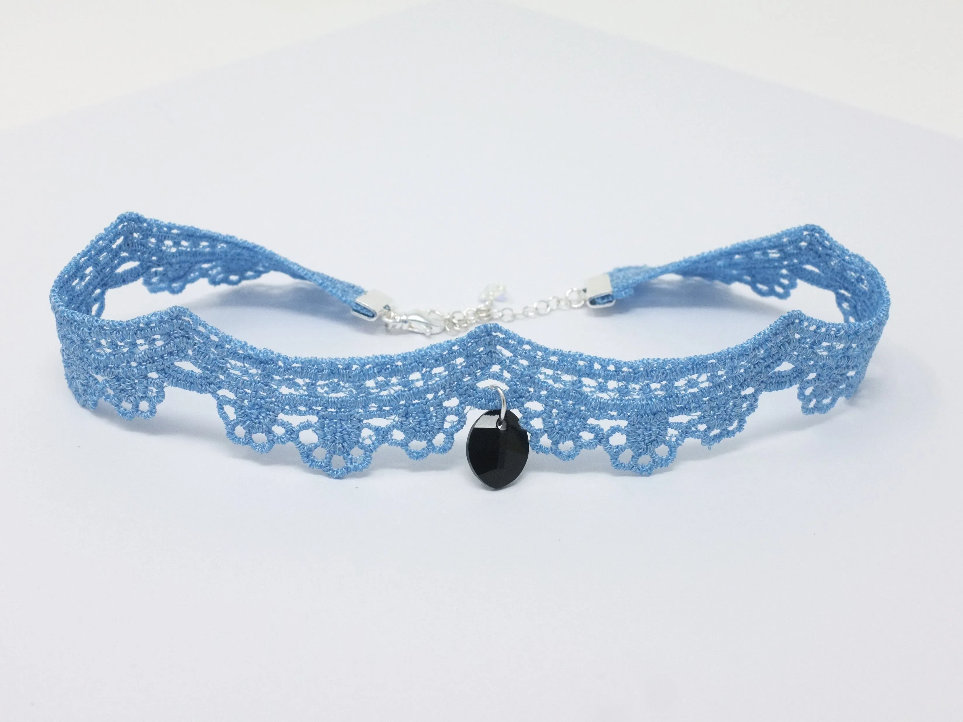 Yelena Light Blue Scalloped Lace Choker with Pendant