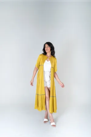 Yellow-Green Braided Gather Long Cape
